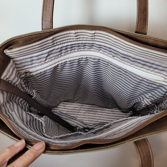 Little Unicorn City Walk Tote - Olive Multiple Pockets Canvas & Faux Leather - Picture 5 of 10